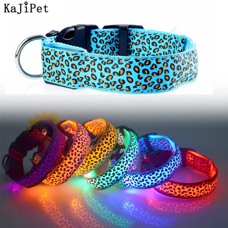 Collare per cani a LED leopardo collare luminoso regolabile luminoso per cani collare in Nylon di sicurezza notturna per animali domestici collare per cani luminoso a LED luminoso