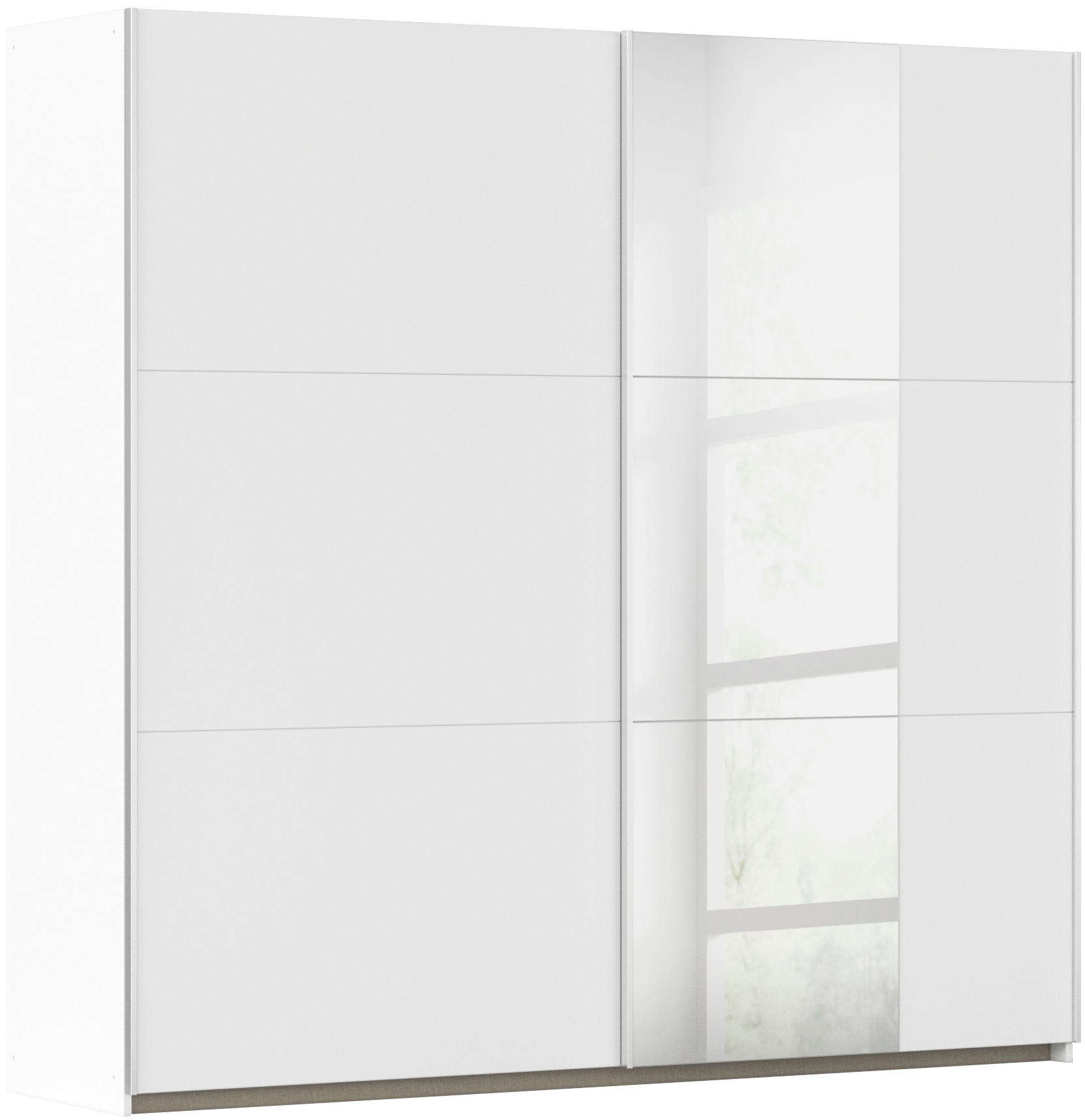 Schwebetürenschrank RAUCH "Kleiderschrank Drehtürenschrank Schrank Garderobe KRONACH TOPSELLER", weiß (alpinweiß, griffleisten alu, 1 spiegel), B:218cm H:210cm T:59cm, Holzwerkstoff, Schränke, Schwebetürenschrank, mit Spiegel und viel Stauraum,...