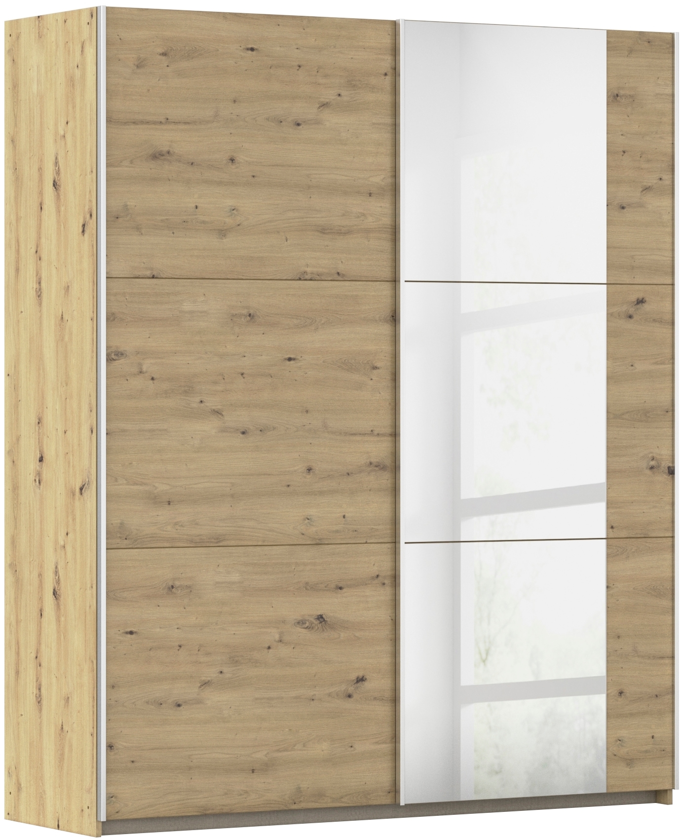 Schwebetürenschrank RAUCH "Kleiderschrank Drehtürenschrank Schrank Garderobe KRONACH TOPSELLER", braun (eiche artisan, griffleisten alu, 1 spiegel), B:175cm H:210cm T:59cm, Holzwerkstoff, Schränke, Schwebetürenschrank, mit Spiegel und viel Stauraum,...