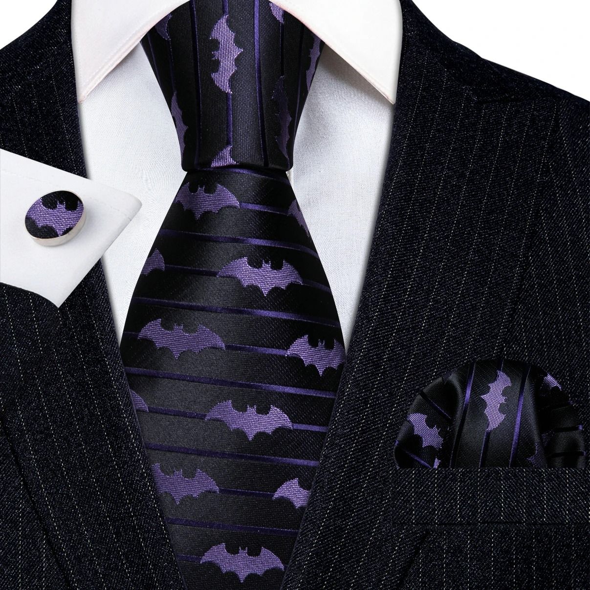 Stylish Purple Silk Tie Set For Men With Pocket Square And Cufflinks For Formal Occasions t