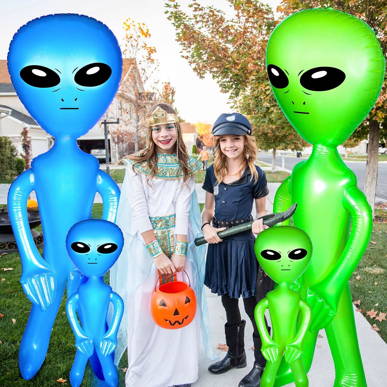 CosmicFun Inflatable Alien Duo 2 Pack PVC Toys For Halloween, Thanksgiving & Christmas Decor blue