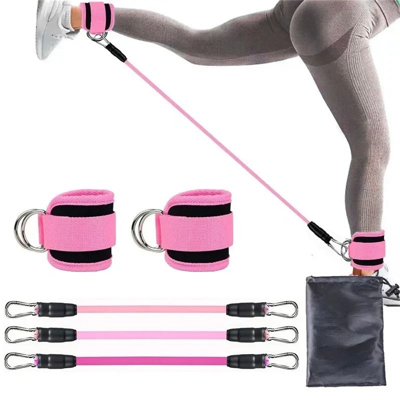 Ankle Straps Resistance Bands Set For Fitness And Workout 2 Pink Buckle