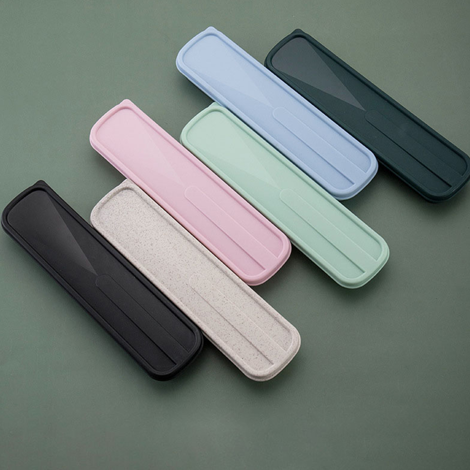 Drop resistant Tableware Box, Portable Cutlery Case, Flip Cover Spoon Storage, Environmental Household Box green