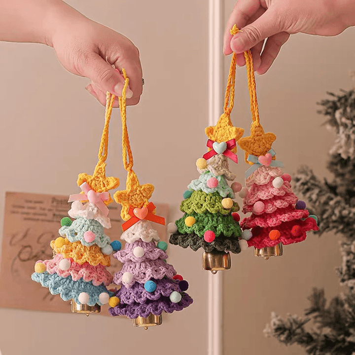Knitted Christmas Tree Ornament With Jingle Bell blue