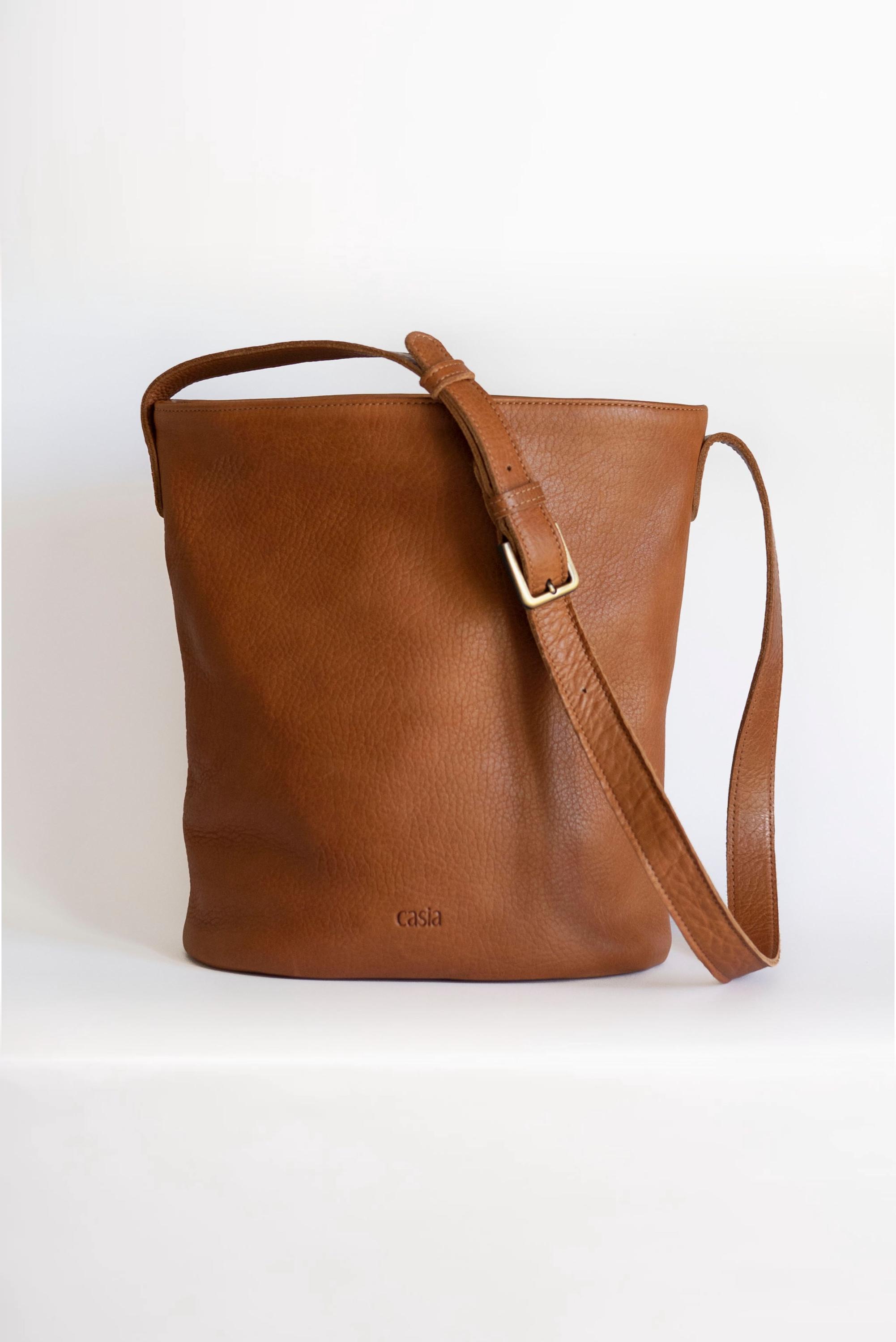Borsa a tracolla in pelle marrone chiaro - Borsa tote in pelle pieno fiore - Borsa a tracolla con cerniera realizzata a mano - Borsa a spalla in pelle