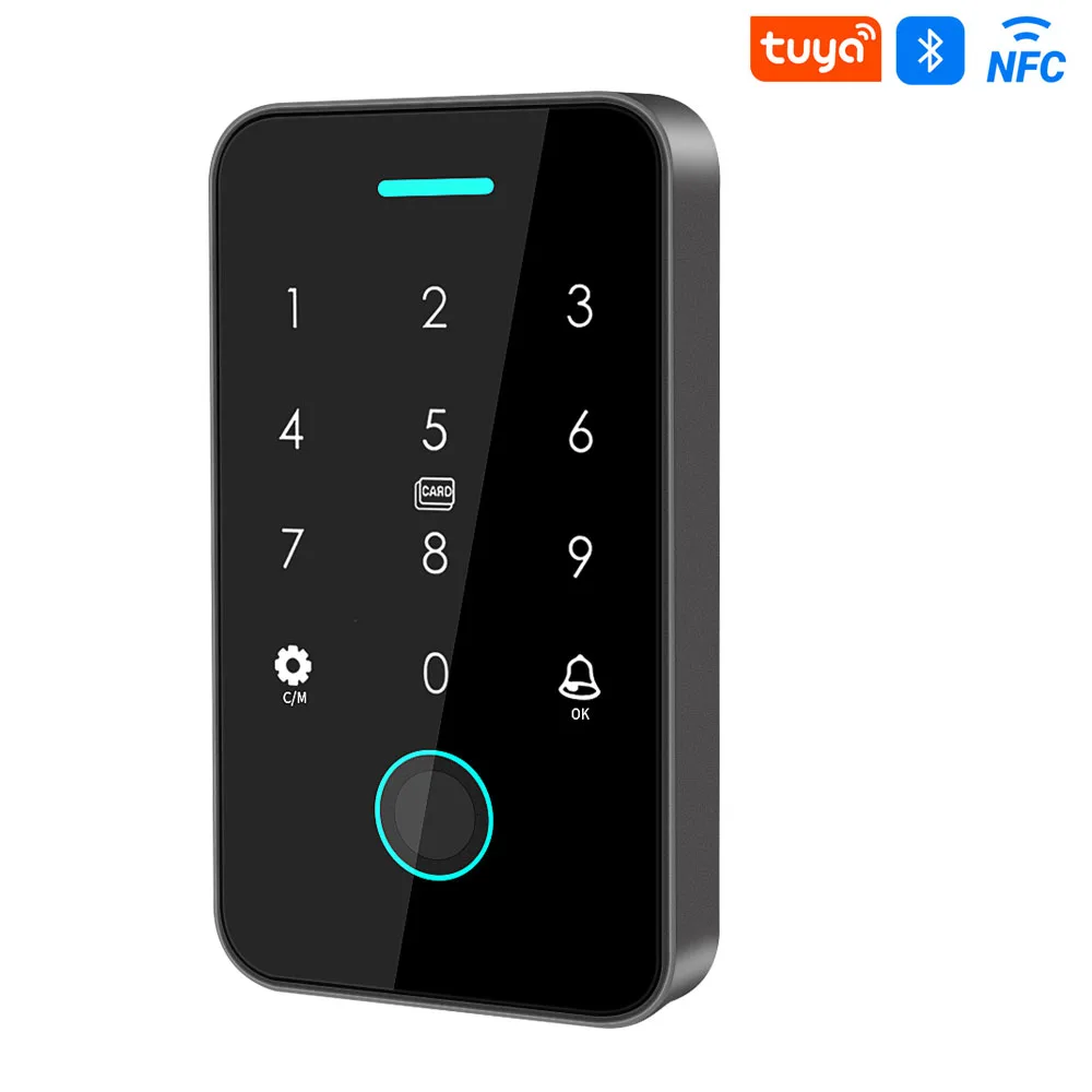 NFC Tuya Zugangskontrolle Fingerabdruck-Tastatur 125K RFID & 13,56M IC Standalone Access System Türöffner WG26 Kartenleser APP Entsperren Image