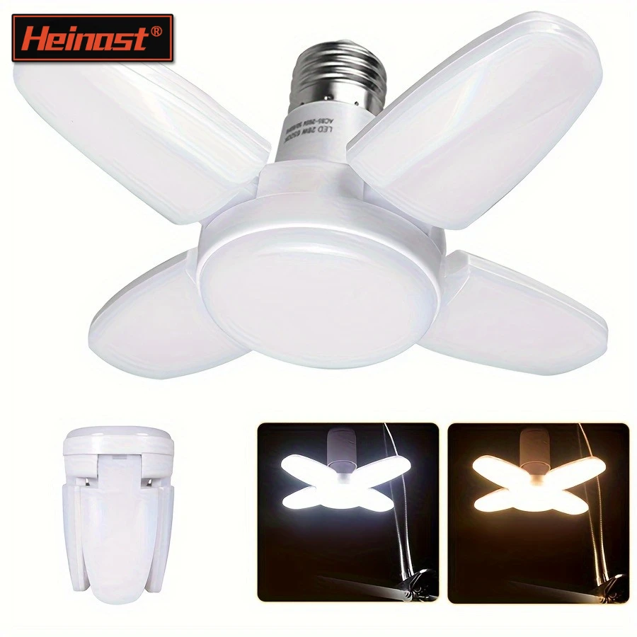 4-blattförmige LED-Lampe, AC 85–265 V, E27, Pendelleuchte, 28 W, faltbare LED-Leuchten, Mini-Blatt-Licht für Zuhause, Wohnzimmer, Lager, Garage Image