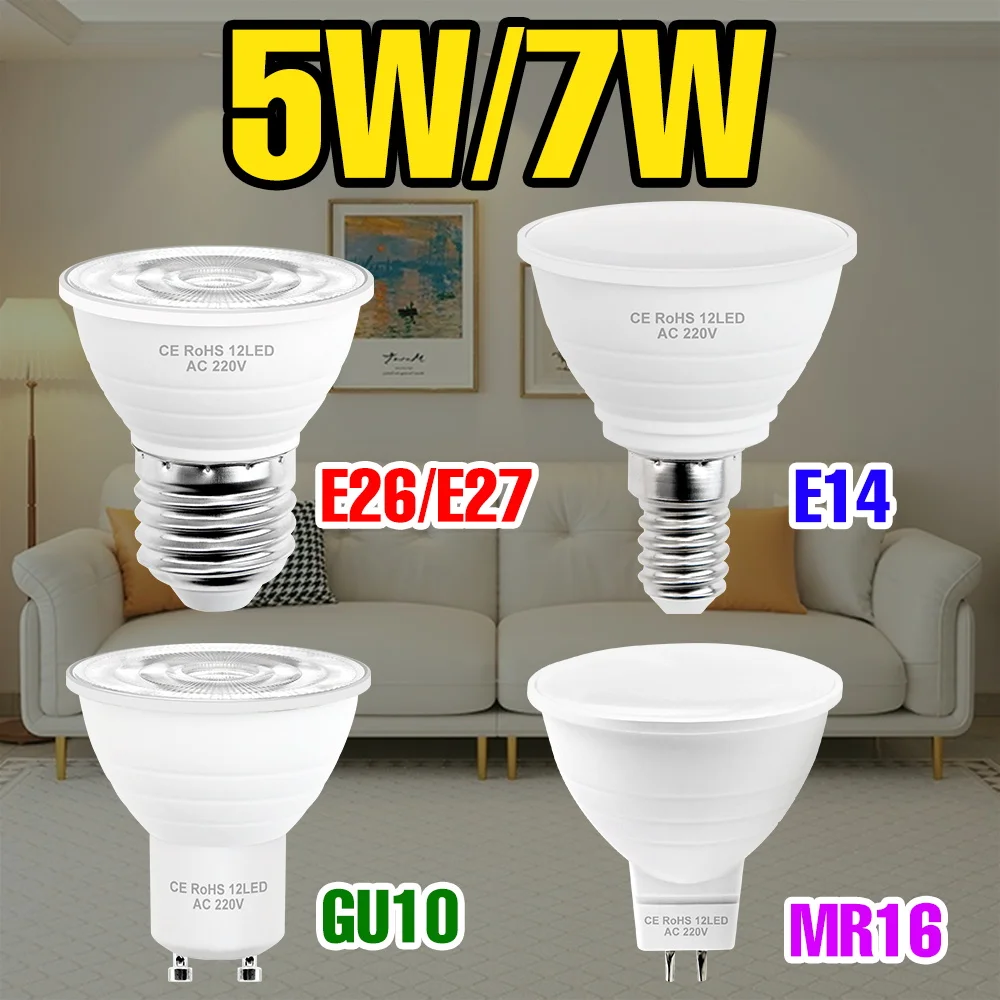 7W E27 LED Glühbirne AC220V E14 Deckenleuchte 5W GU10 Strahler MR16 Kronleuchter Birne GU5.3 Für Home Schlafzimmer Büro Weiche Beleuchtung Image