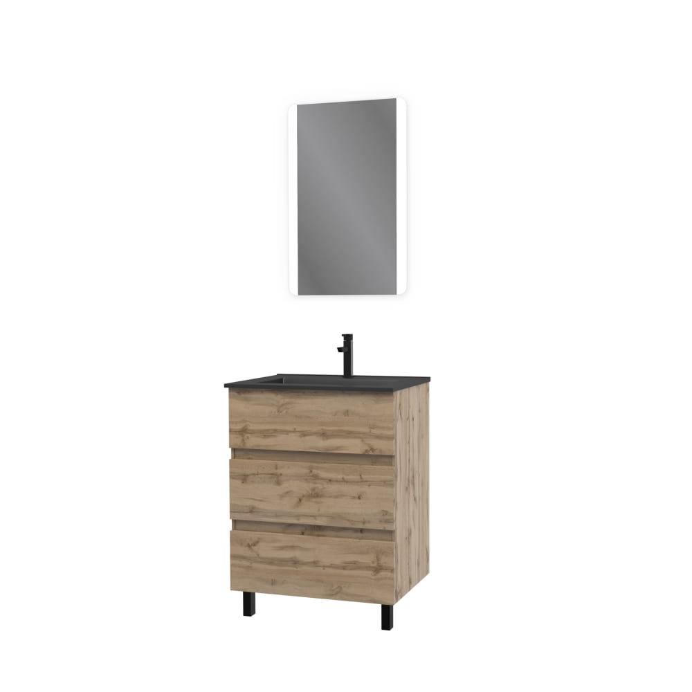 Meuble de salle de bains effet bois marron avec miroir 45x60x81cm