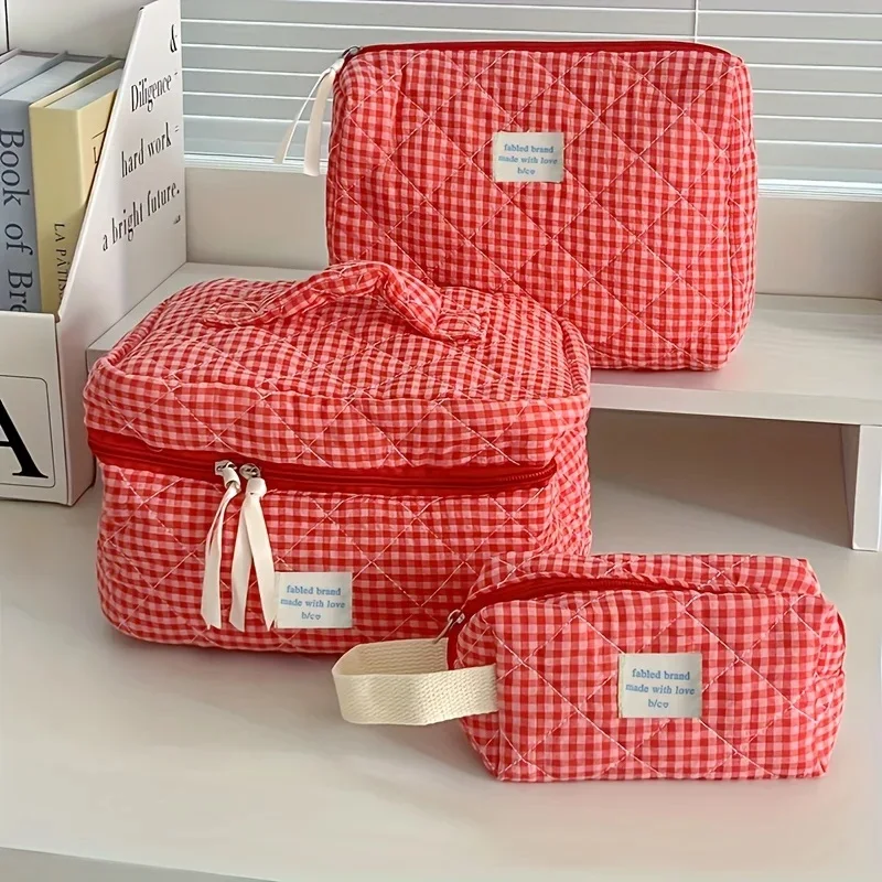Borsa per il trucco scozzese Borsa per cosmetici portatile di grande capacità per le donne Borsa da toilette per la cura della pelle per ragazze Custodia a portafoglio carina multifunzionale