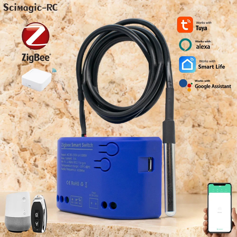 Zigbee Tuya Smart Temperatur Schalter 2000W Energieverbrauch Überwachung Thermostat Kompatibel Alexa Google Home Smart Switch Image