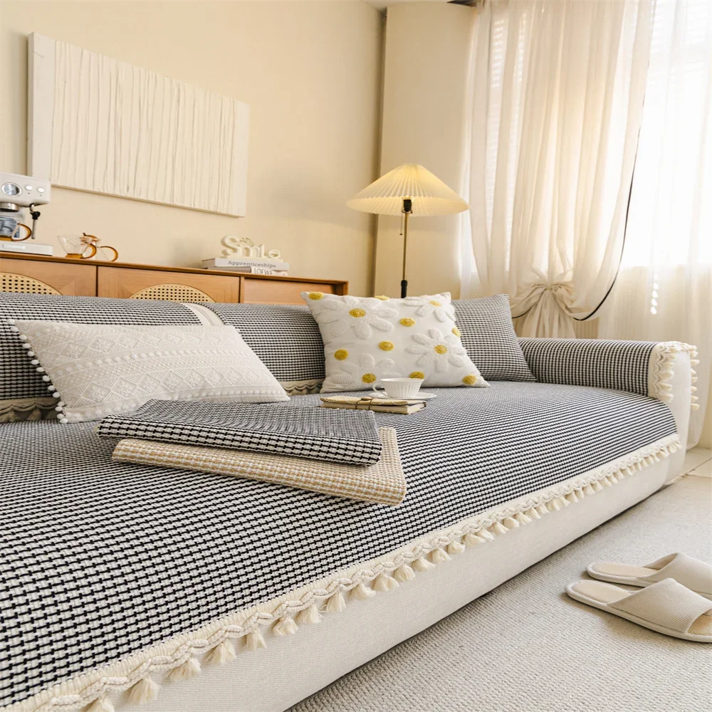 Sofakissen Four Seasons Universal Solid Color Anti-Rutsch-Kissen Bodenmatte Stoffbezug Leder Sofabezug Image