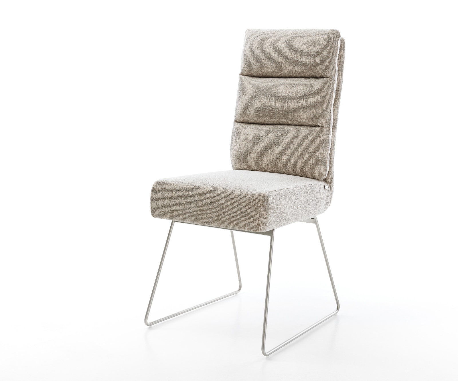 DELIFE Esszimmerstuhl Pela-Flex Webstoff Soft Beige Kufengestell Edelstahl Taschenfederkern, Esszimmerstühle Image