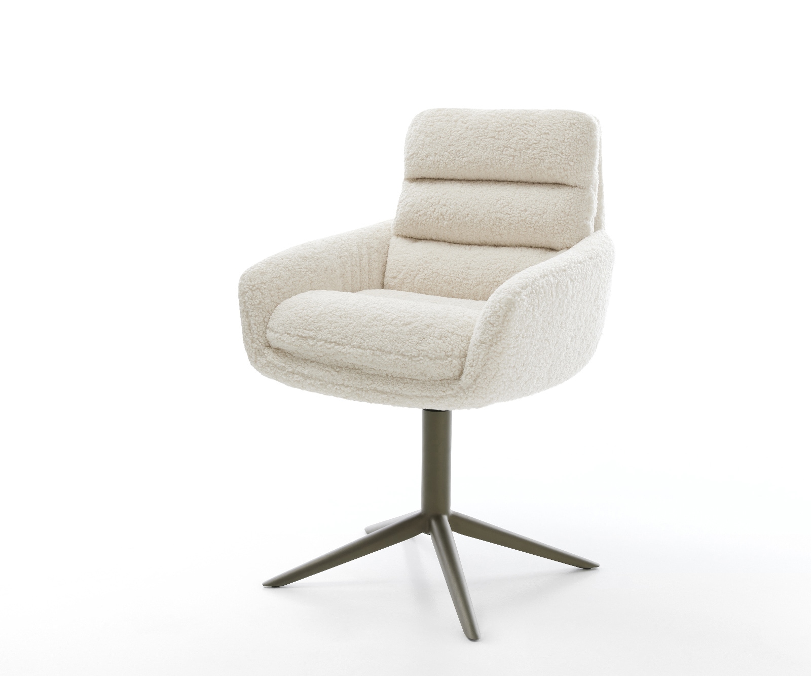 DELIFE Drehstuhl Abelia-Flex mit Armlehnen Teddystoff Beige Fußkreuz Effektfinish Titan 360° drehbar Wippfunktion, Esszimmerstühle Image