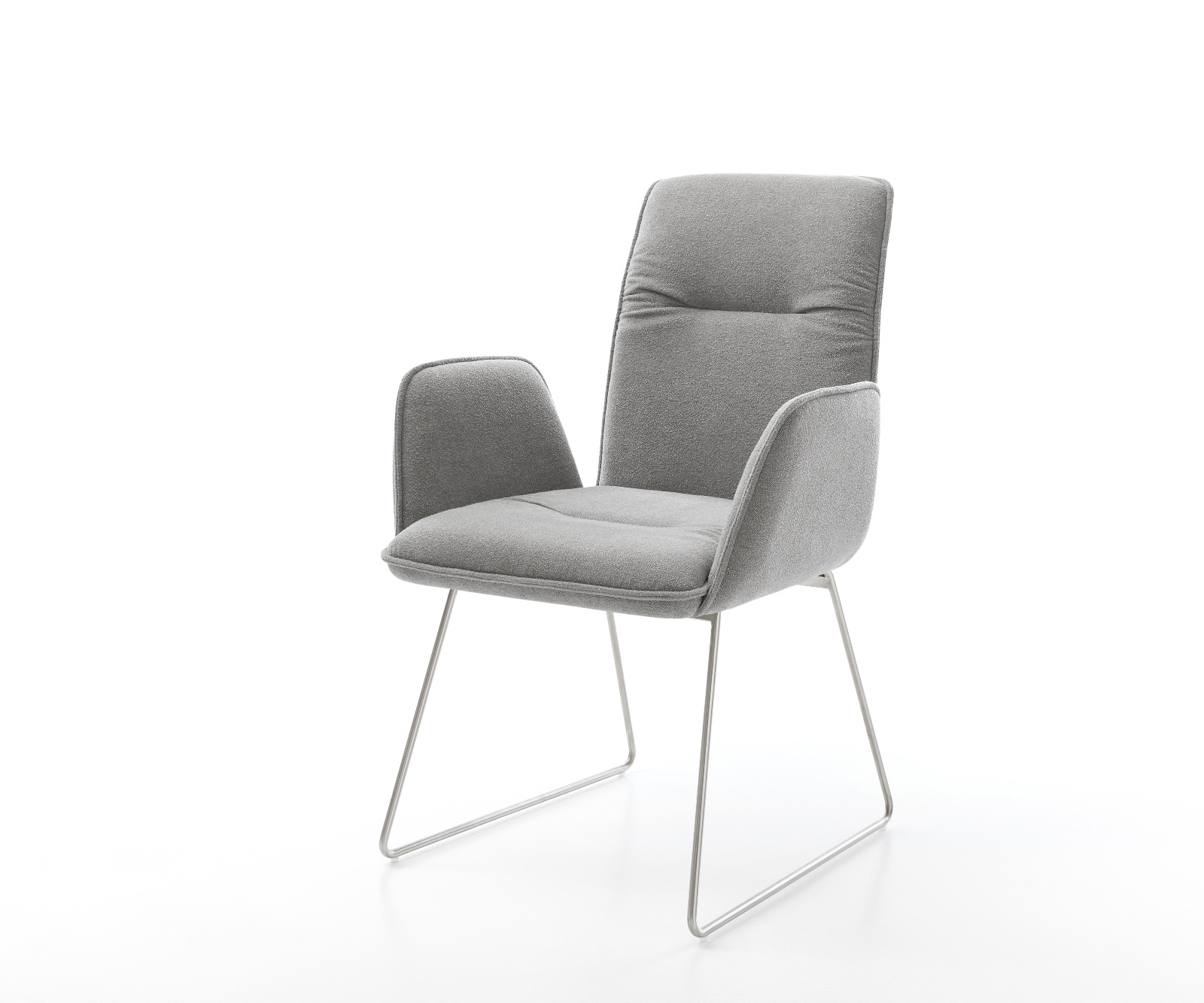 DELIFE Esszimmerstuhl Vinja-Flex Strukturstoff Soft Grau Kufengestell Edelstahl, Esszimmerstühle Image