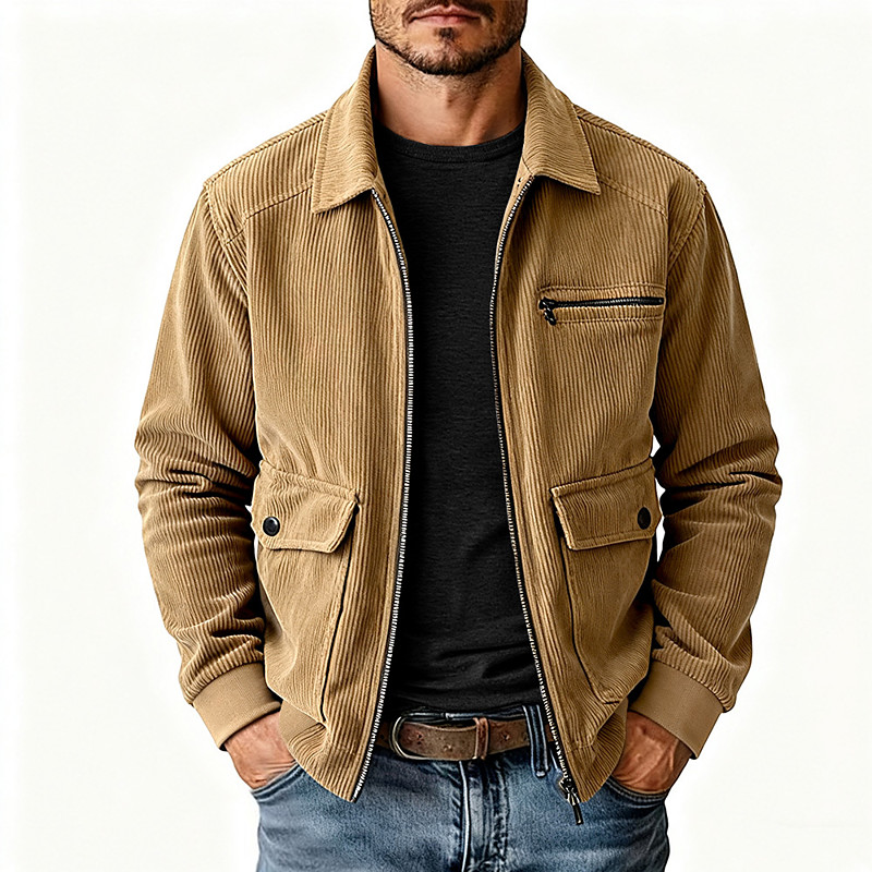 Men's Lightweight Jacket Corduroy Jacket Casual Jacket Work Jacket Vacation Casual Breathable Pocket Spring Fall Winter Plain Fashion Classic Lapel Regular Black Khaki Army Green Gray Jacket
