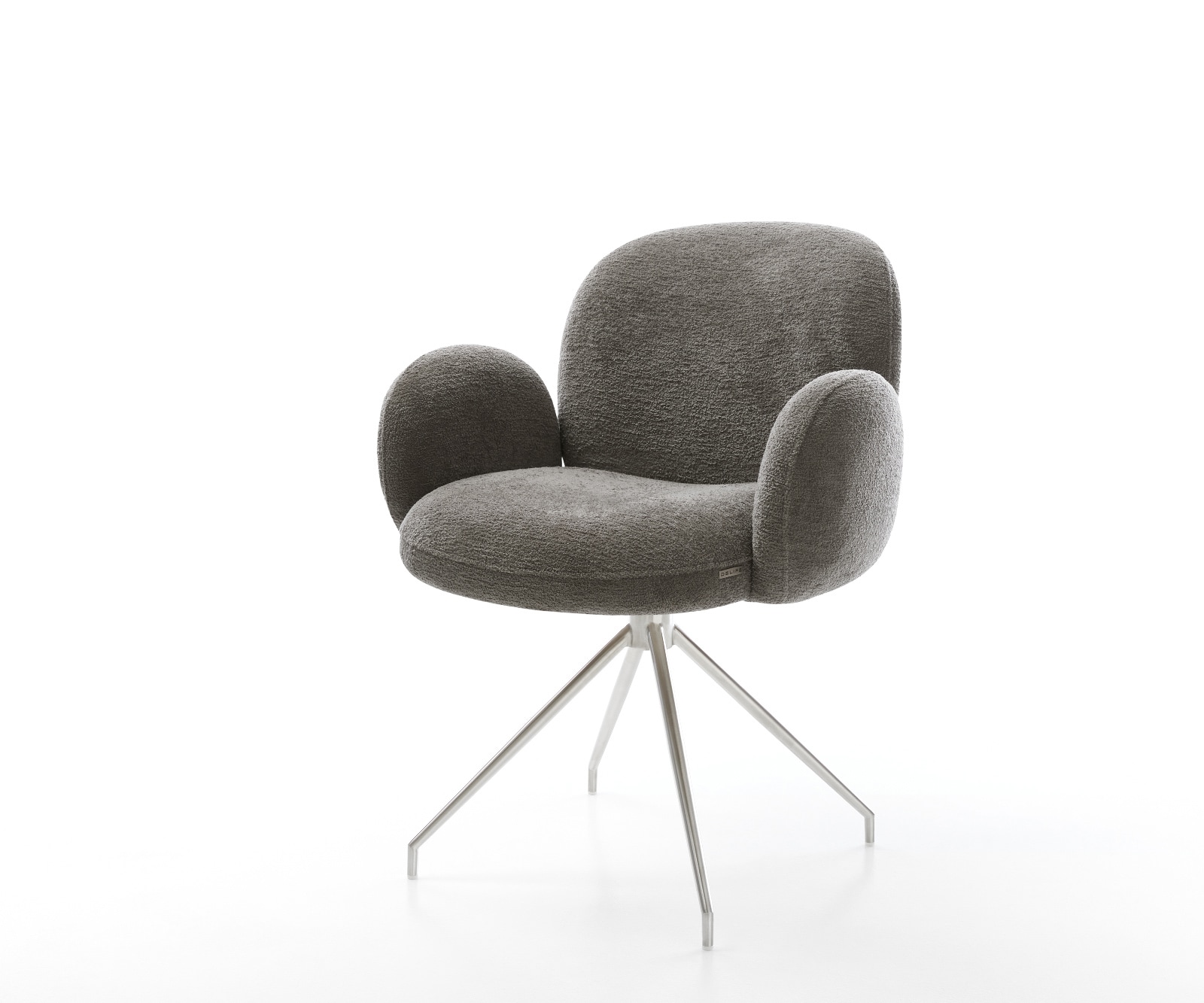 DELIFE Esszimmerstuhl Nube-Flex mit Armlehnen Bouclé Soft Schlamm Kreuzgestell konisch Edelstahl Taschenfederkern, Esszimmerstühle Image