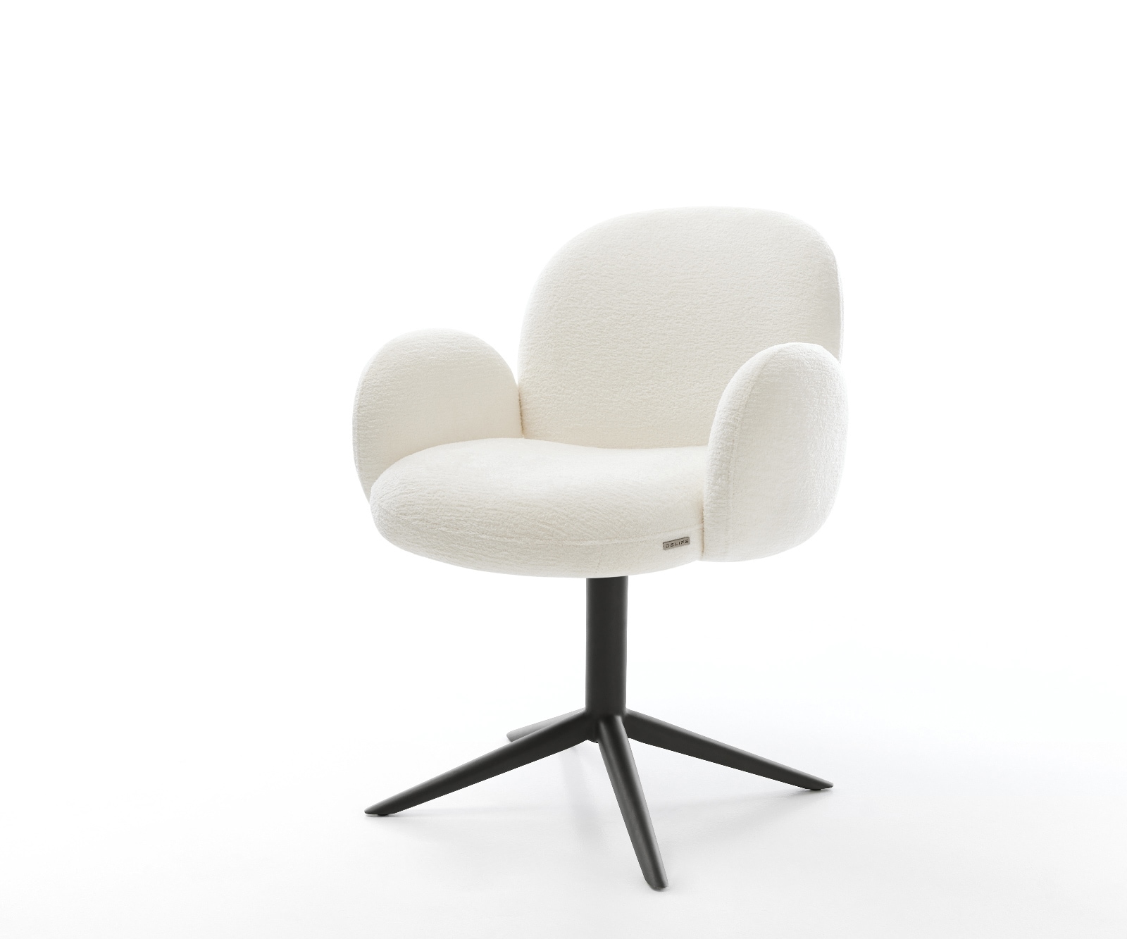 DELIFE Drehstuhl Nube-Flex mit Armlehnen Bouclé Soft Beige Fußkreuz Schwarz 360° drehbar Wippfunktion Taschenfederkern, Esszimmerstühle Image