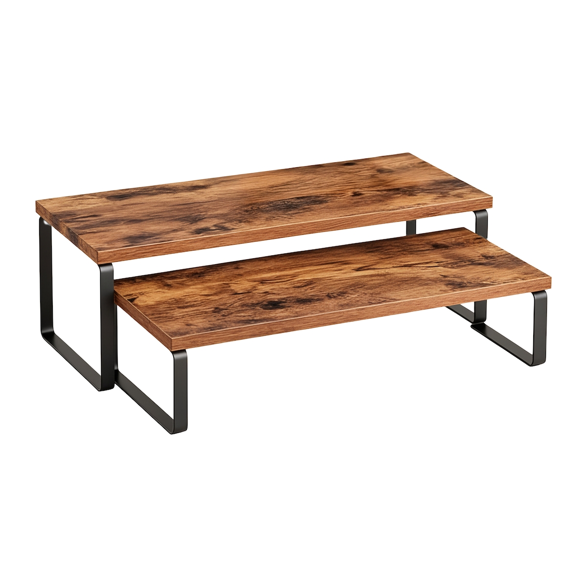 Relaxdays Tischregal 2-tlg. Set, Küchenorganizer für Gewürze, Geschirr uvm., stapelbar, Industrial Design, braun/schwarz Image