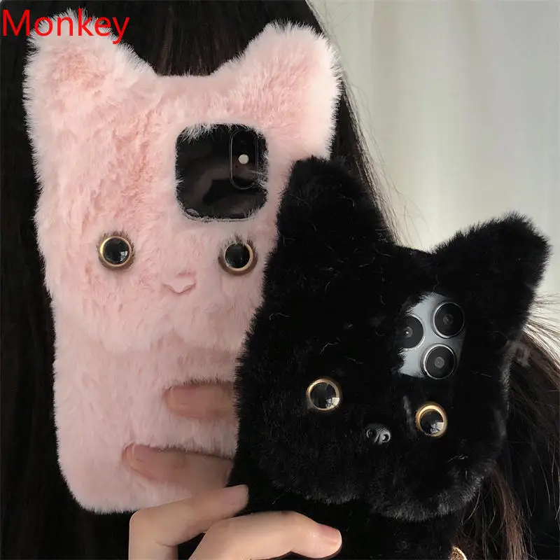 Coque arrière 3D en silicone souple pour iPhone, coque en peluche moelleuse Poly Furry, chat chaud, iPhone 15 Pro, iPhone 16 Pro Max, iPhone 14 Plus, iPhone 13, iPhone 12, iPhone 11, iPhone XS