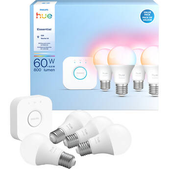 Philips Hue Essential A19 Starter Kit (White & Color Ambiance, Matter, 4-Pack) 608983
