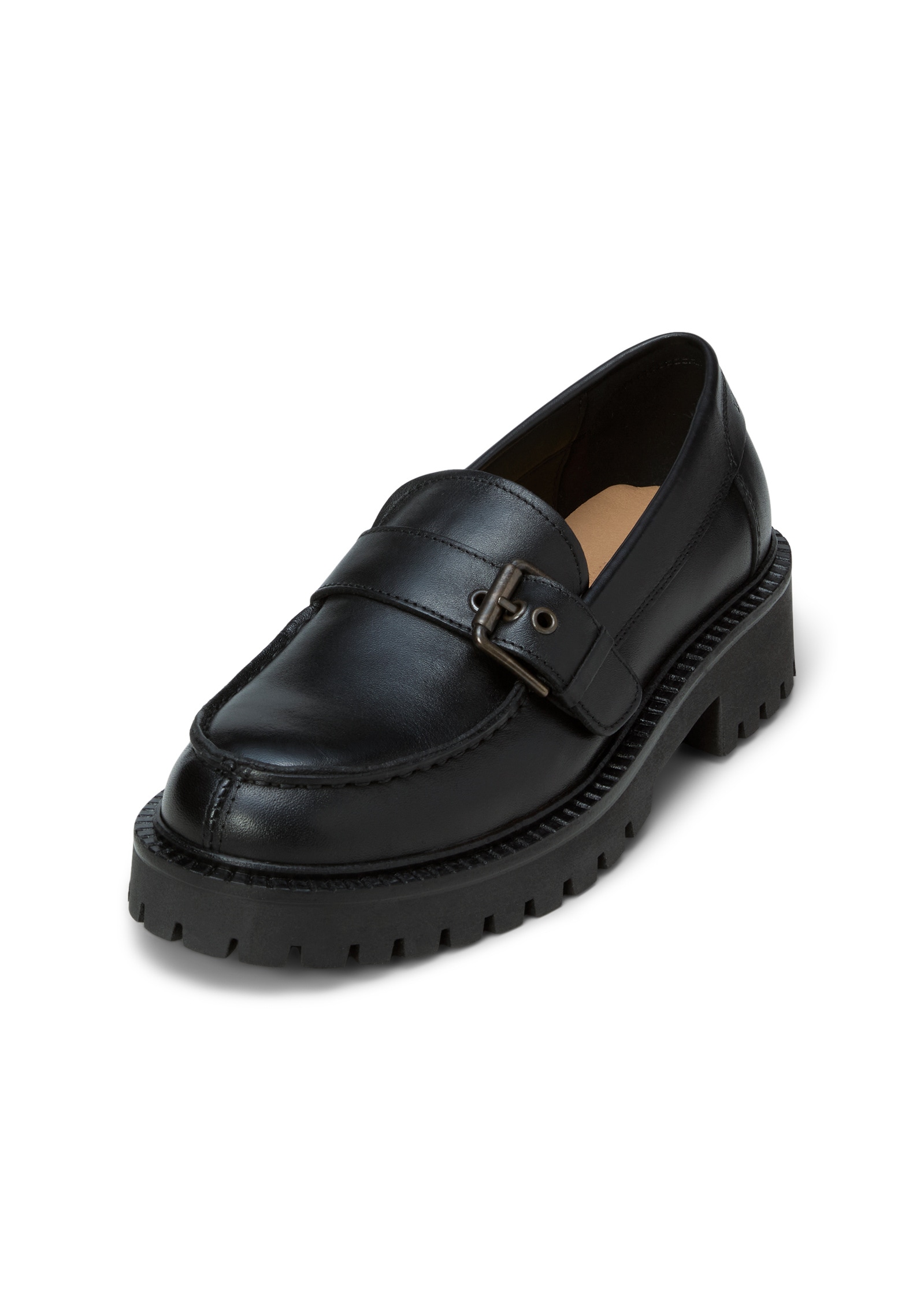 Loafer MARC O'POLO "mit robuster Profil-Laufsohle", Damen, Gr. 38, schwarz, Obermaterial: 100% Leder (Rind), unifarben, Schuhe Loafer