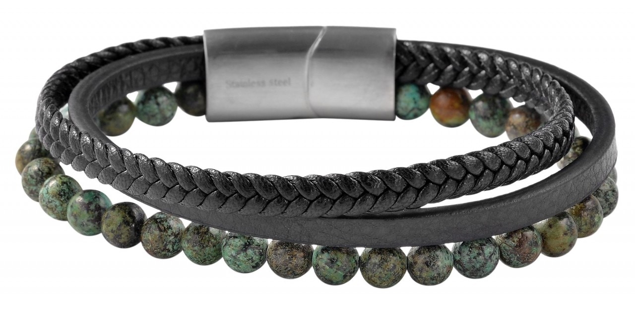 Edelstahlarmband ADELIA´S "Neuheit 2025 - Unisex Armband aus Edelstahl mit Tigerauge" Gr. 23, grün schwarz silber, Armbänder, Damen, 23, Edelstahl, Edelstahlarmband