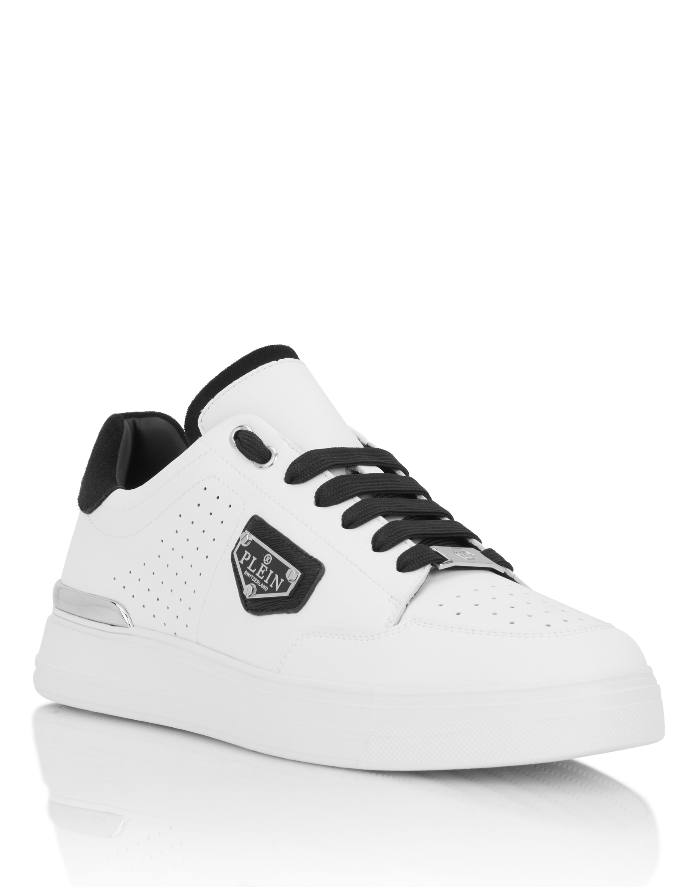 Sneaker PHILIPP PLEIN "Lo-Top Turnschuhe", Damen, Gr. 46, Normalschaft, 0102, weiß, schwarz, Schuhe Sneaker