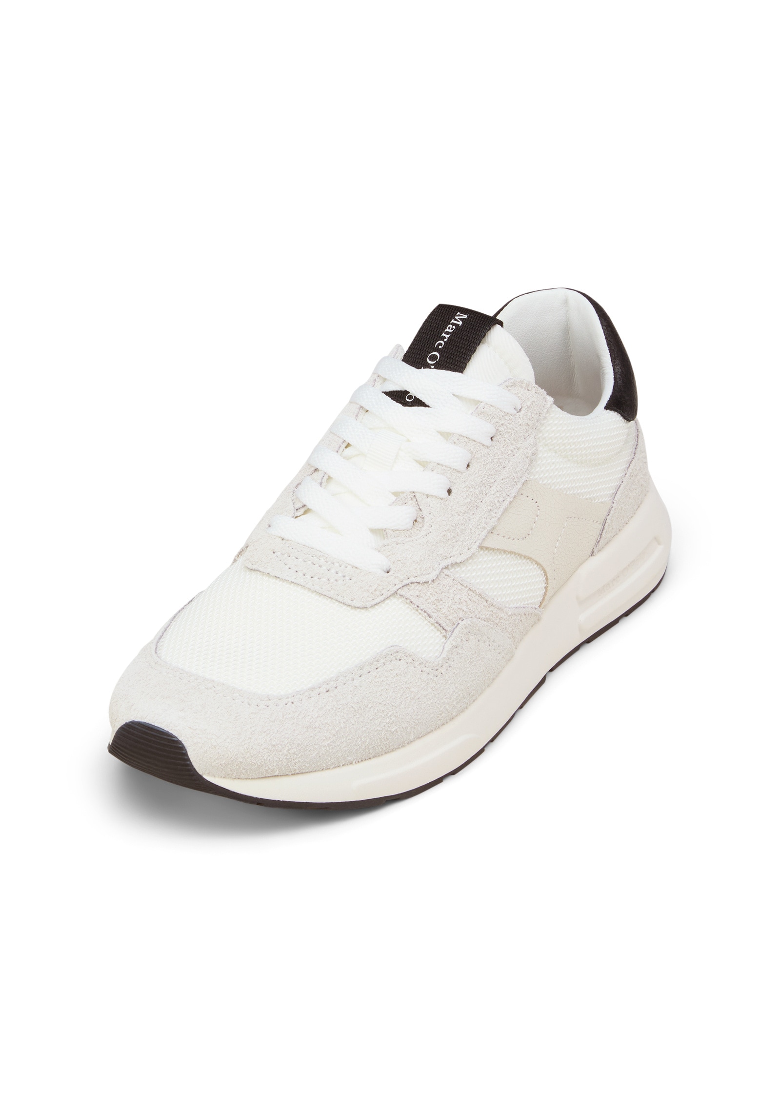 Sneaker MARC O'POLO "aus Mesh und Veloursleder", Damen, Gr. 46, sanftes weiß, schwarz, Obermaterial: 80% Leder (Rind), 20% Polyester, unifarben, Schuhe Sneaker