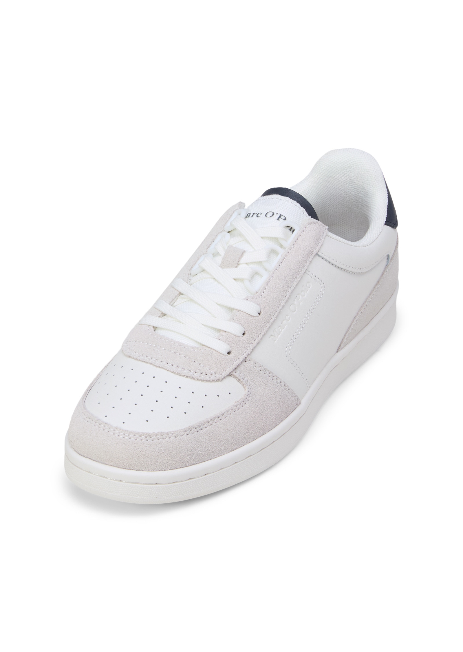 Sneaker MARC O'POLO "aus hochwertigem Rindleder", Damen, Gr. 48, weiß, navy, Obermaterial: 100% Leder, unifarben, Schuhe Sneaker