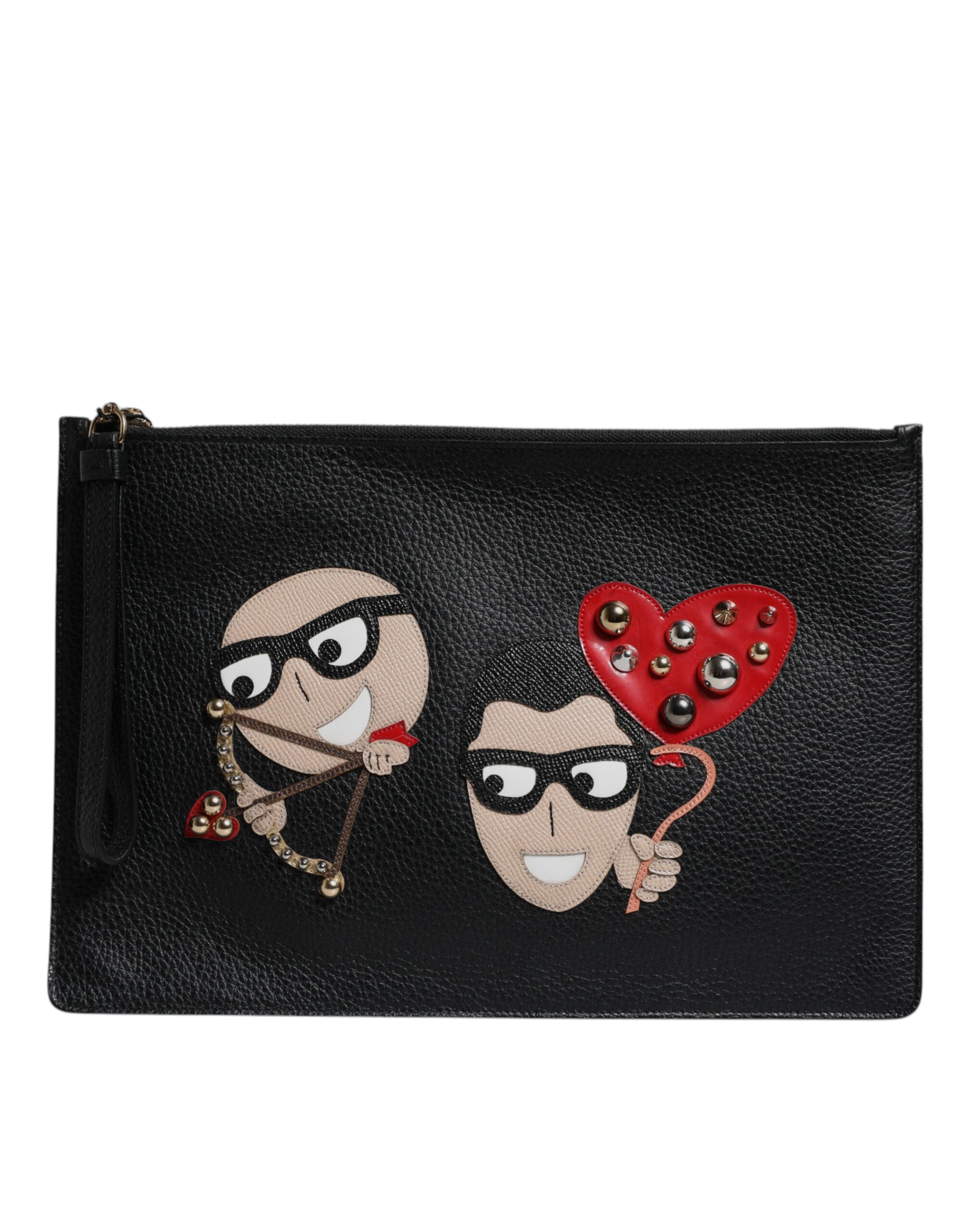 Schwarze #DGFamily Veredelte Leder-Clutch Tasche Image