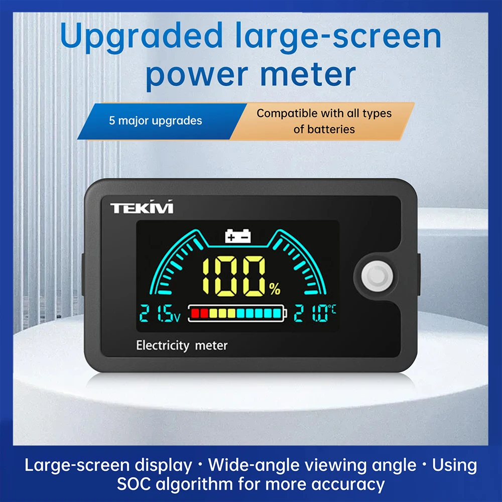 DC8–100 V LCD-Farbdisplay, Zweidraht-Voltmeter, Leistungsanzeige, universelle Batteriekapazitätsanzeige, mit Temperaturanzeige Image