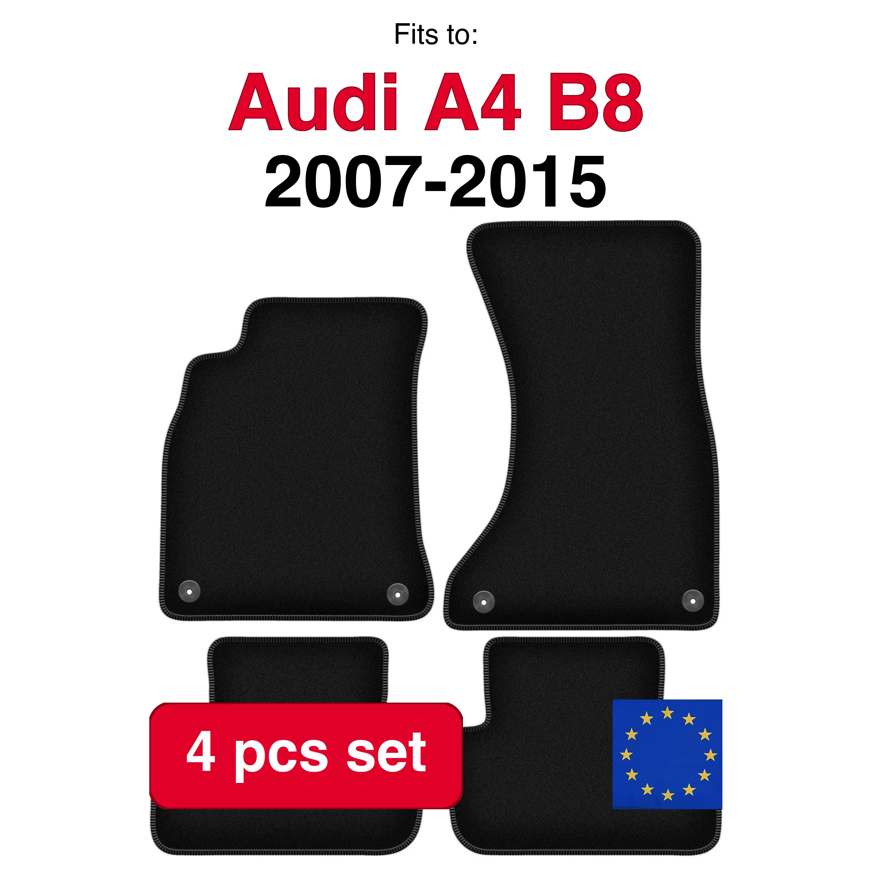 Ensemble de tapis en velours pour Audi A4 B8 berline, break, avant, allroad (2007-2015) - Noir (4 pièces) - Ensemble de tapis de voiture assortis
