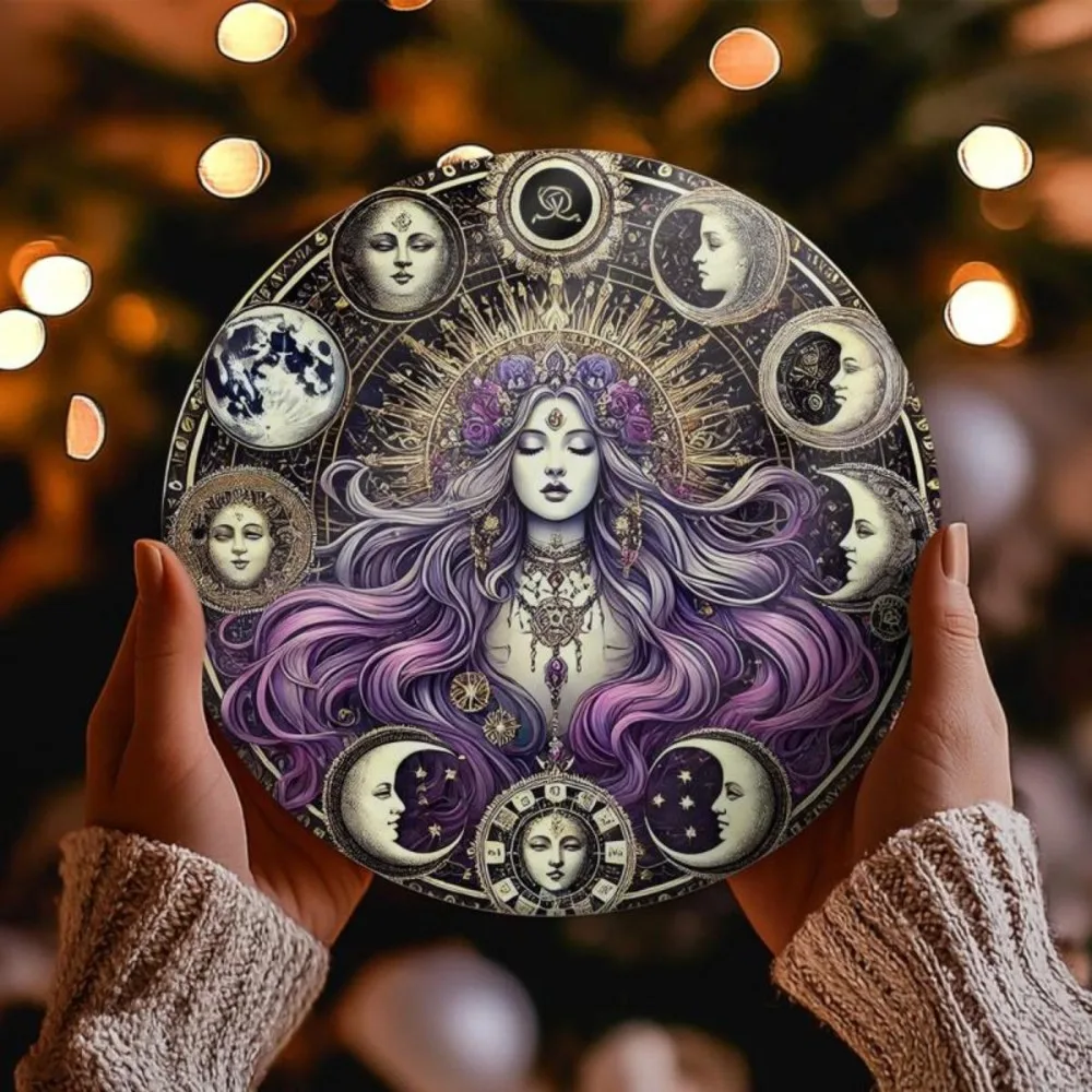 Hecate Gothic Magic Metallschild, 20,32 x 20,32 cm, wiederverwendbar, vorgebohrtes Mondblumenmuster, Dekor für Zuhause, Küche, Garten, Büro Image