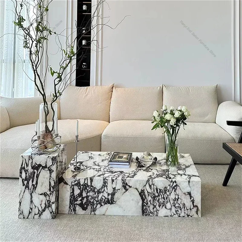 Moderne Marmor-Couchtische, italienischer Minimalismus, Wohnzimmer-Couchtische in der Mitte, Sofa, seitliches Esszimmer, Wohnmöbel, Couchtisch FYCT Image