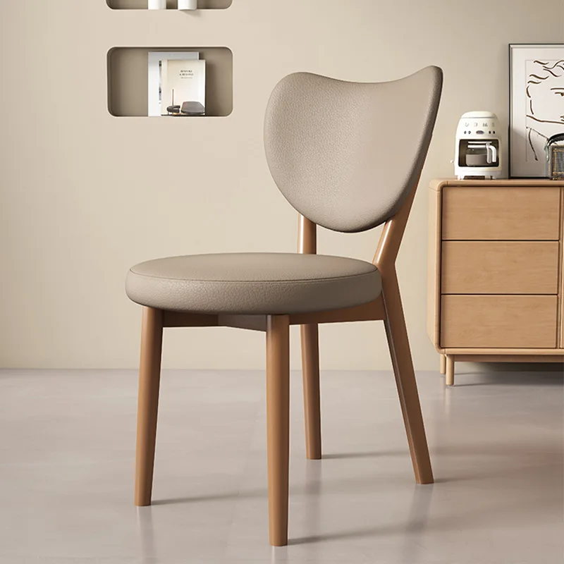 Vintage Holz-Esszimmerstuhl mit Gebogener Rückenlehne Komfortabler Weicher Ledersitz Stuhl für Küche Moderner Einfacher Café-Tischstuhl Image