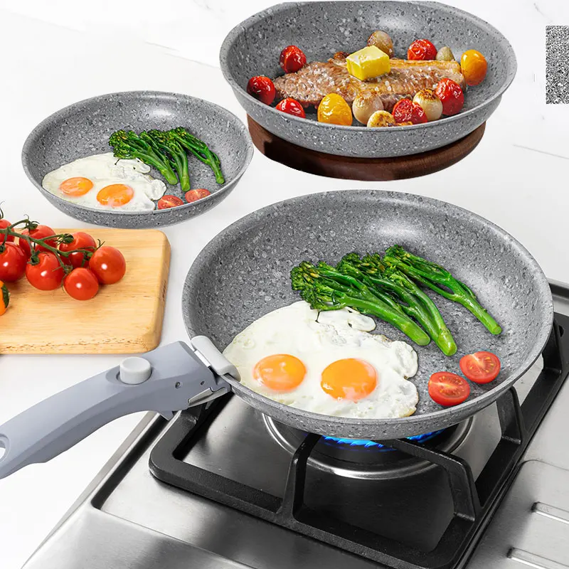 20,3 cm, 24,1 cm und 27,9 cm, antihaftbeschichtete Bratpfanne, Kochgeschirr-Set mit abnehmbarem Griff, stapelbare Induktions-Bratpfanne zum Kochen, Wohnmobil, Camping Image