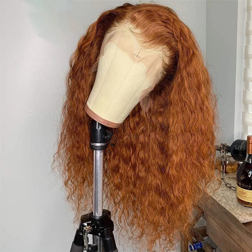 Giner Orange Weiche vorgezupfte 26 Zoll lange 180 Dichte verworrene lockige synthetische Lace-Front-Perücke mit Babyhaar, leimloser Alltagskleidung Image