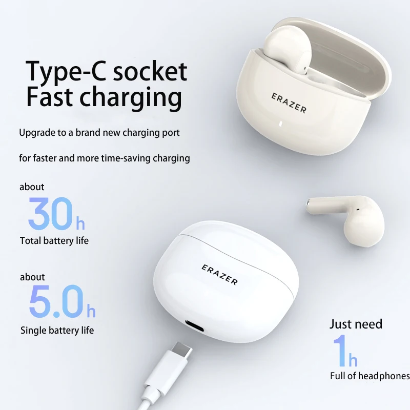 Lenovo kabellose Bluetooth-Ohrhörer, halb-In-Ear-Kopfhörer, TWS-Stereo-Multimode-Kopfhörer für Gaming, HD-Anrufe mit langer Akkulaufzeit Image