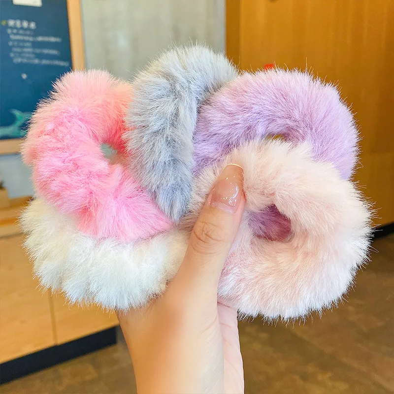 2022 verkauf Neue Mode Herbst Winter Plüsch Süße Plüsch Elastische Haar Bands Haar Ring für Frauen Mädchen Kind Zubehör Kopfbedeckungen Image