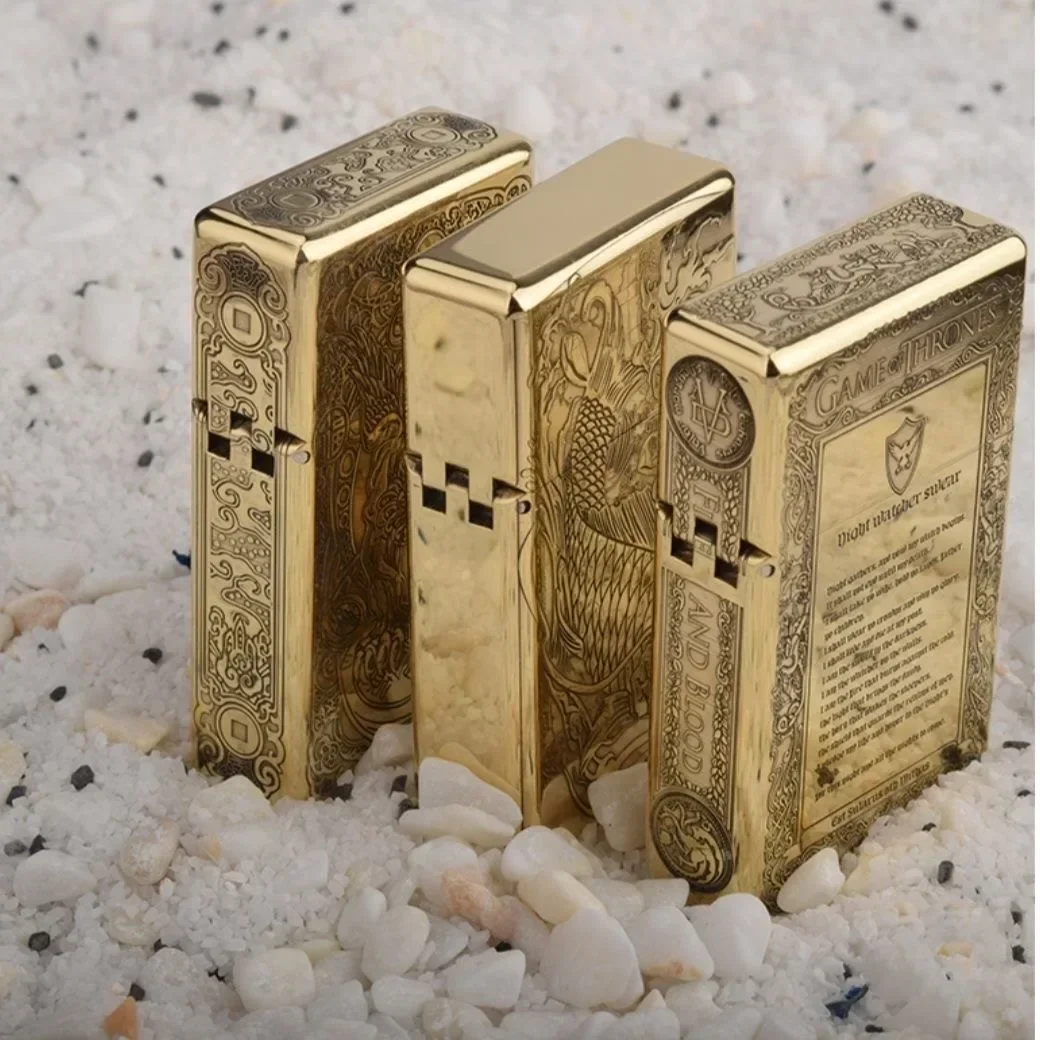 Zorro 538 Schmales Mecha-Kerosenfeuerzeug aus Messing mit quadratischem Kopf, graviertes Muster, Schleifscheibe, winddichtes Feuerzeug, Weihnachtsgeschenk Image