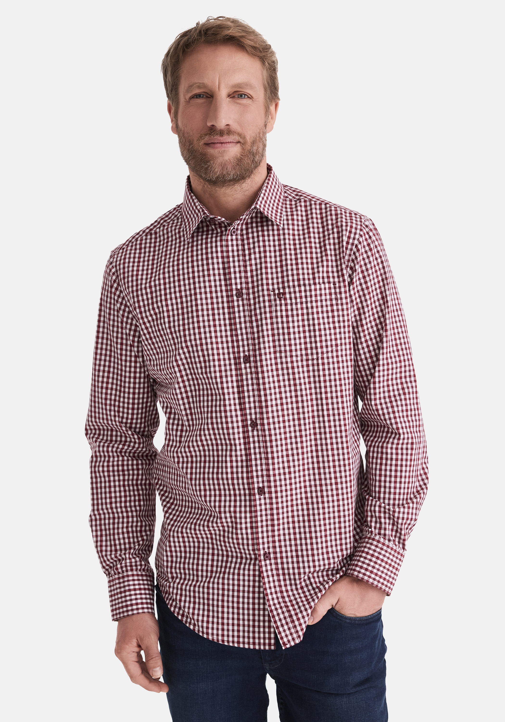 Langarmhemd STOOKER MEN "HUGH Hemd Langarm Regular Fit", Herren, Gr. 3XL, US-Größen, bordeaux check, Web, 60% Baumwolle, 40% Polyester, regular fit, Hemden, Langarm Hemd Regular Fit für Herren