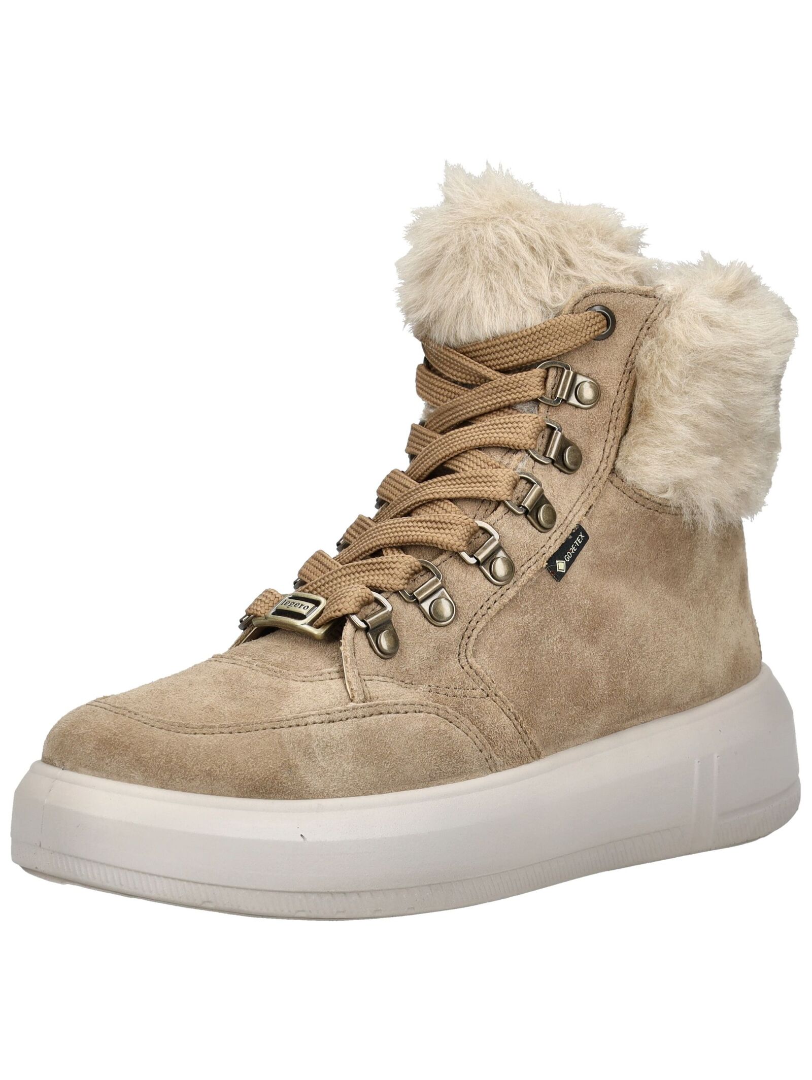 Schnürstiefelette LEGERO "Legero Stiefelette Veloursleder/Textil", Damen, Gr. 37, beige, Textil, Veloursleder, Schuhe Schnürstiefelette