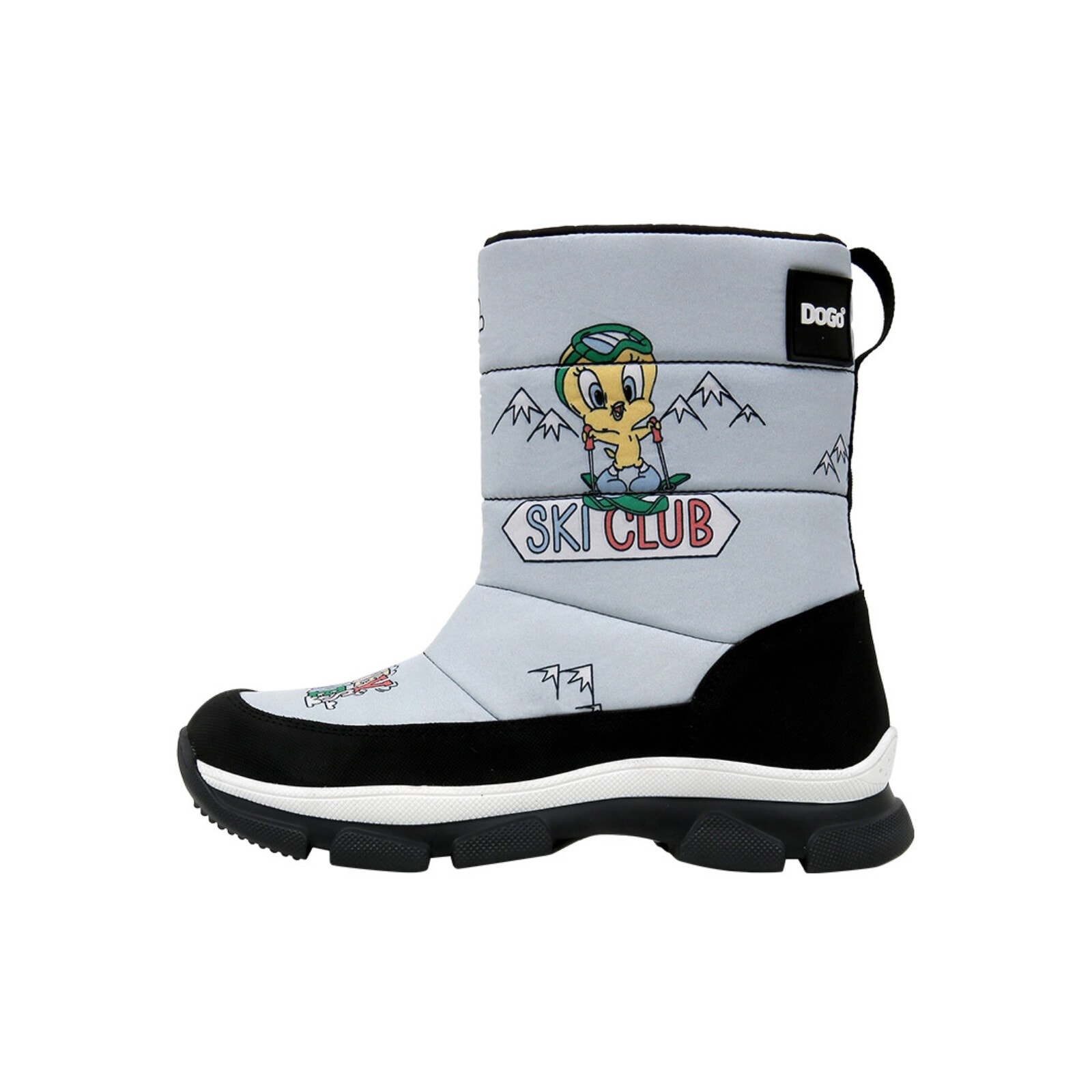 Snowboots DOGO "Nortia Winterboot / Snowboot Looney Tunes Ski Club Damen", Damen, Gr. 40, Normalschaft, grau, Polyurethan, Schuhe Snowboots, Handgefertigt
