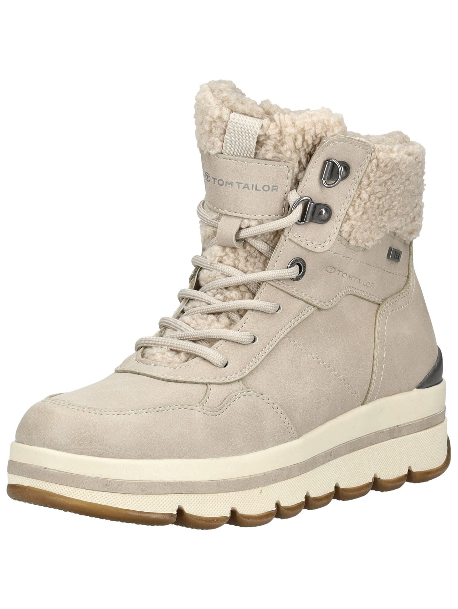 Schnürstiefelette TOM TAILOR "Tom Tailor Stiefelette Lederimitat/Textil", Damen, Gr. 38, cream, Lederimitat, Textil, Schuhe Schnürstiefelette