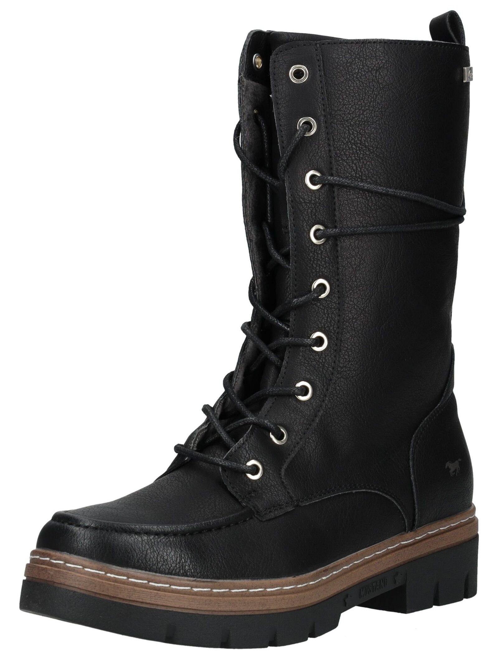 Schnürstiefelette MUSTANG SHOES "Mustang Shoes Stiefel Lederimitat", Damen, Gr. 39, schwarz, Lederimitat, Schuhe Schnürstiefelette
