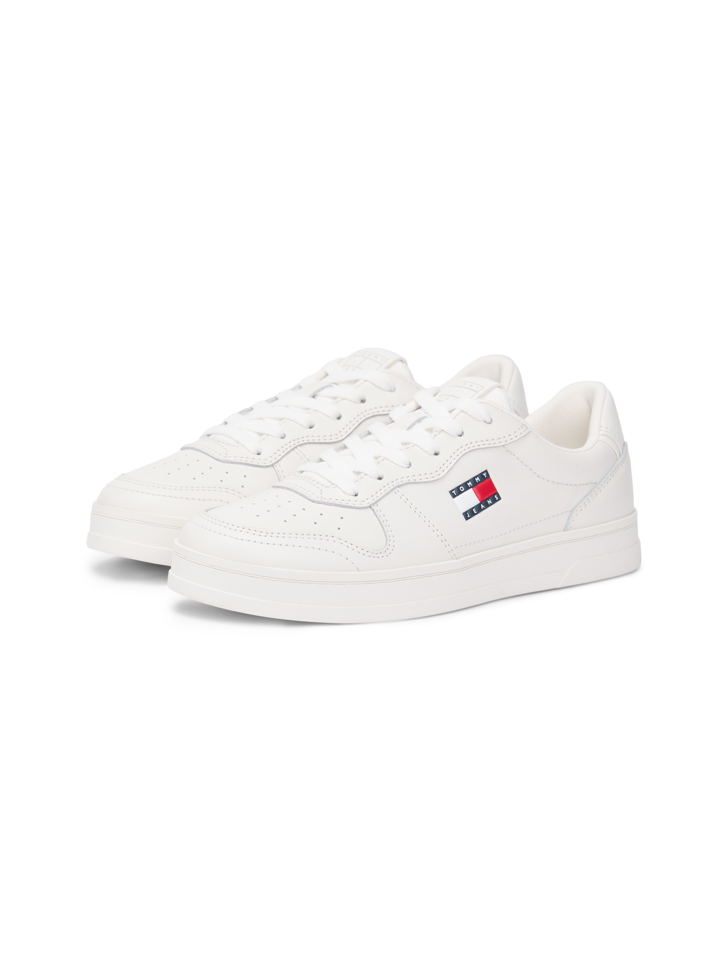 Plateausneaker TOMMY JEANS "THE GREENWICH", Herren, Gr. 40, weiß, Leder, Lederimitat, Schuhe Plateausneaker, Schnürschuh, Halbschuh, Freizeitschuh mit Ziernähten Image
