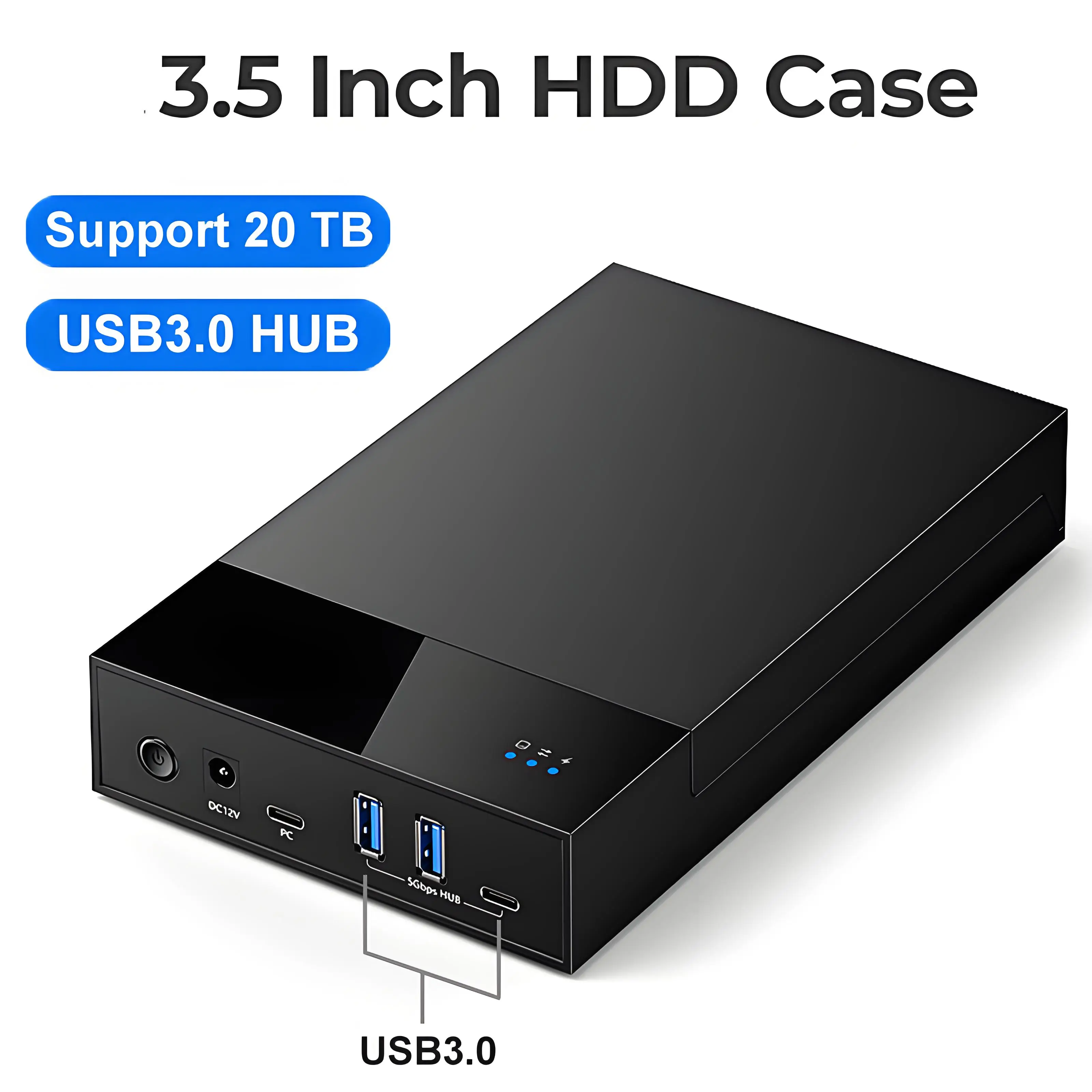 3,5/2,5 Zoll Festplattengehäuse mit USB3.0-Hub, USB 3.0 zu SATA, externer Festplattenleser, unterstützt 20 TB Festplattengehäuse für Laptop Image