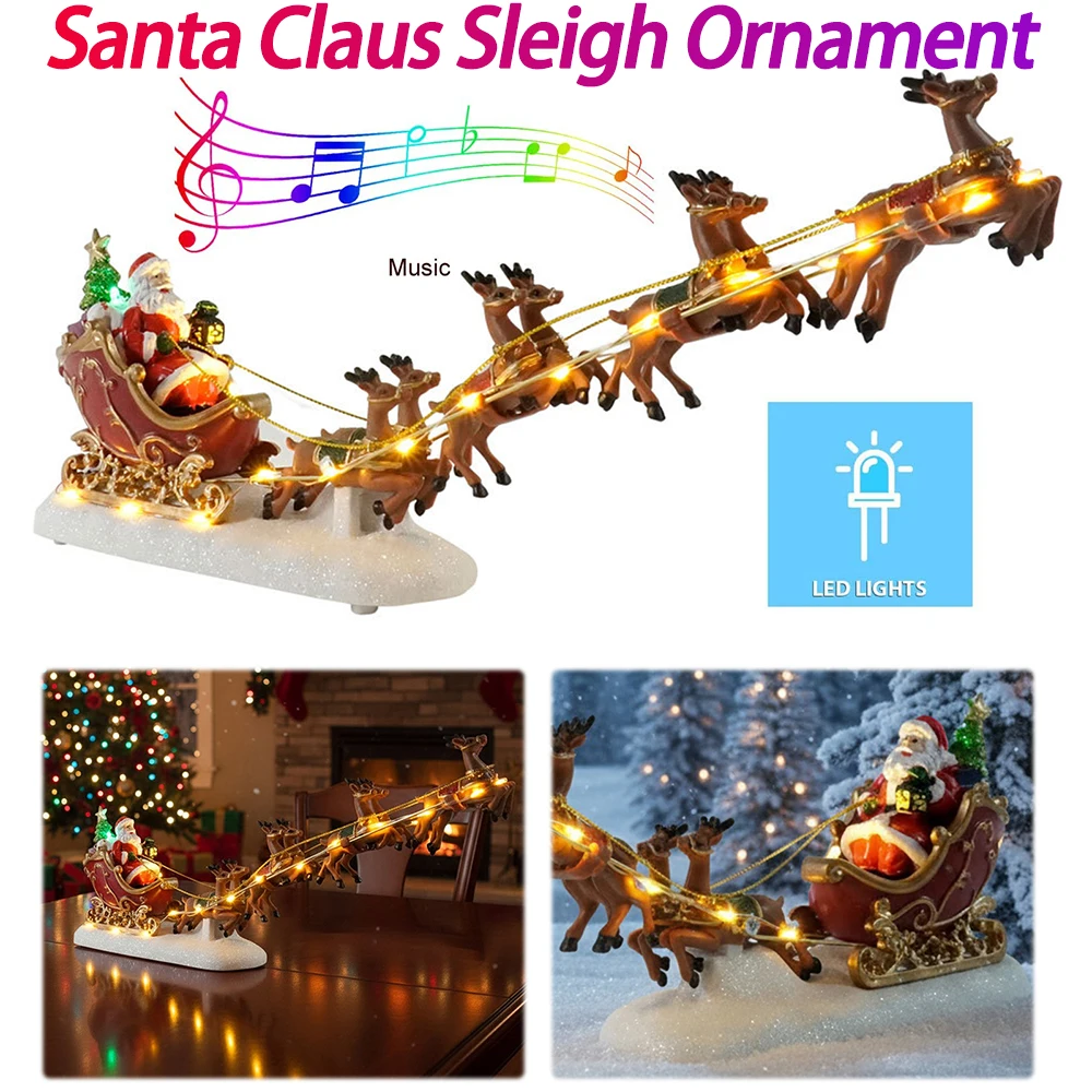 Weihnachts-Weihnachtsmann-Schlitten und Rentier-Figur mit LED-Leuchten, Weihnachtsmann-Schlitten und Rentier, Weihnachtsdekoration für Zuhause, Tischdekoration, Geschenk Image