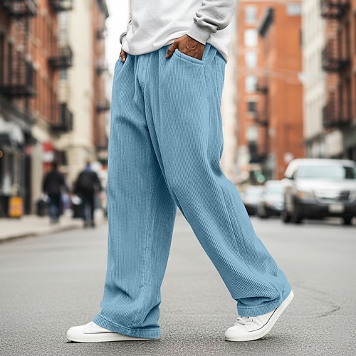 Herren Hose Cordhose Baggy-Hosen Freizeithose Gerade geschnittene Sweatpants Kordelzug Einfarbig Komfort Volle Länge Outdoor Lässig Täglich Mode Klassicher Stil Schwarz Weiß Mikroelastisch Image